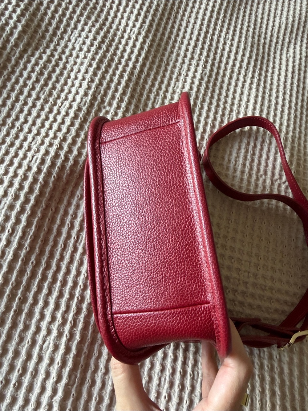 Longchamp Deep Red Pebbled Leather Crossbody Bag - Picture 9 of 10
